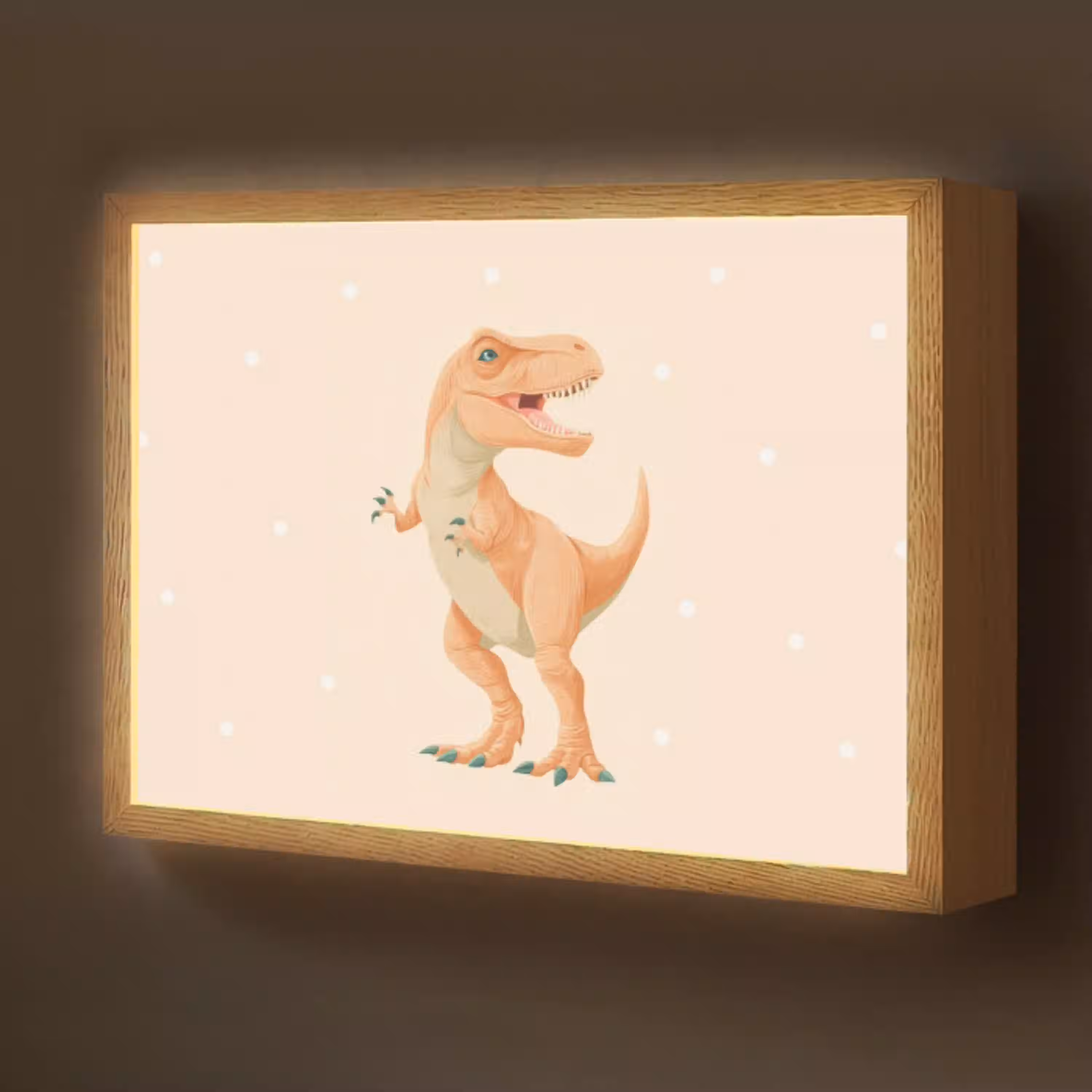 Dino - T-Rex - Oranje - Stippen Light Box met batterij (Wandlamp kind) middel -z3d_website