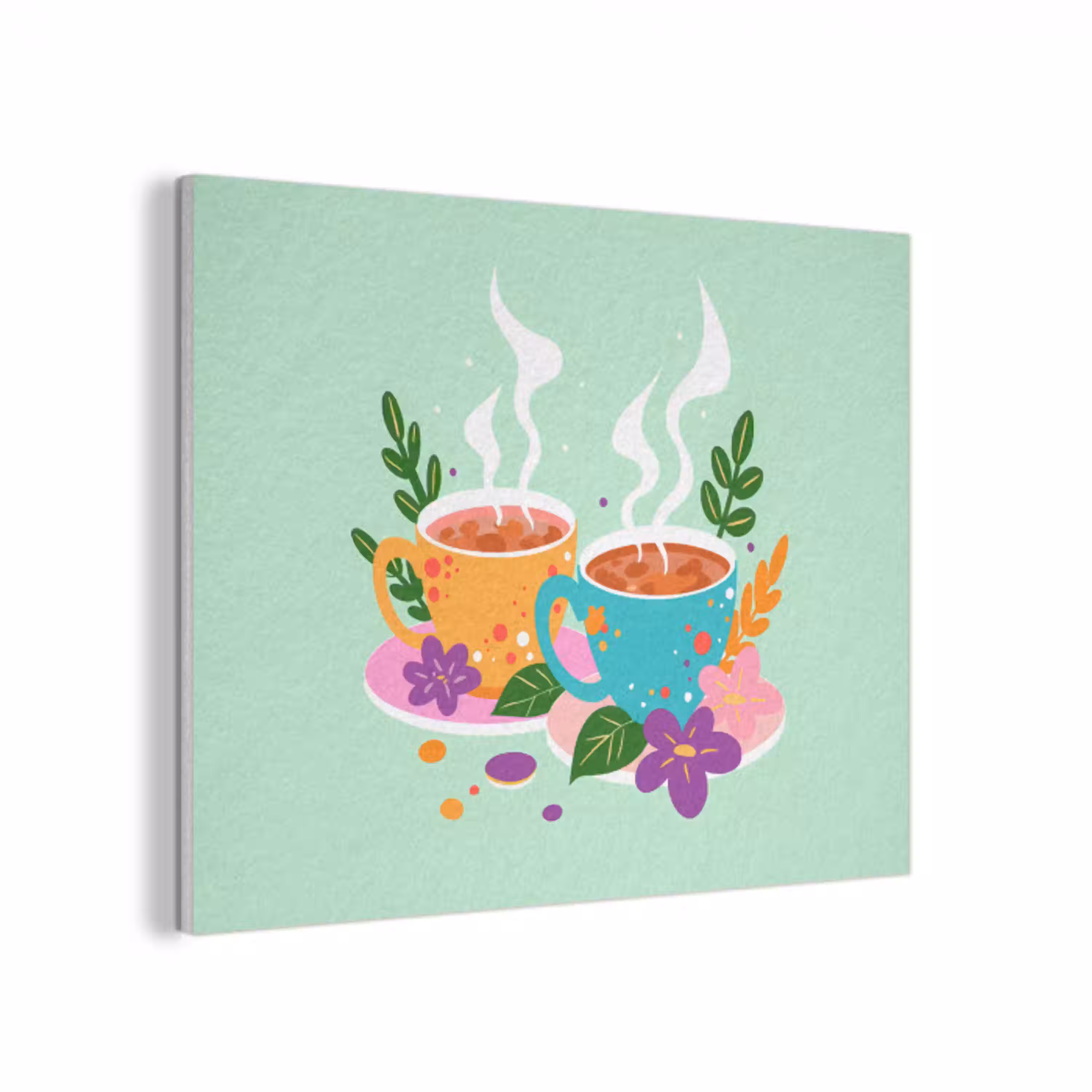 Thee - Illustratie - Kopjes - Bloemen PET vilt klein -3d