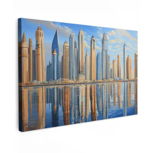 Skyline - Wolkenkrabbers - Water - Blauw canvas 2cm klein -z3d