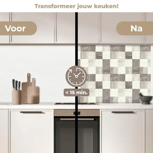 Patroon - Dambord - Houtnerf keuken achterwand 2 middel 871 -voor-na2_NL