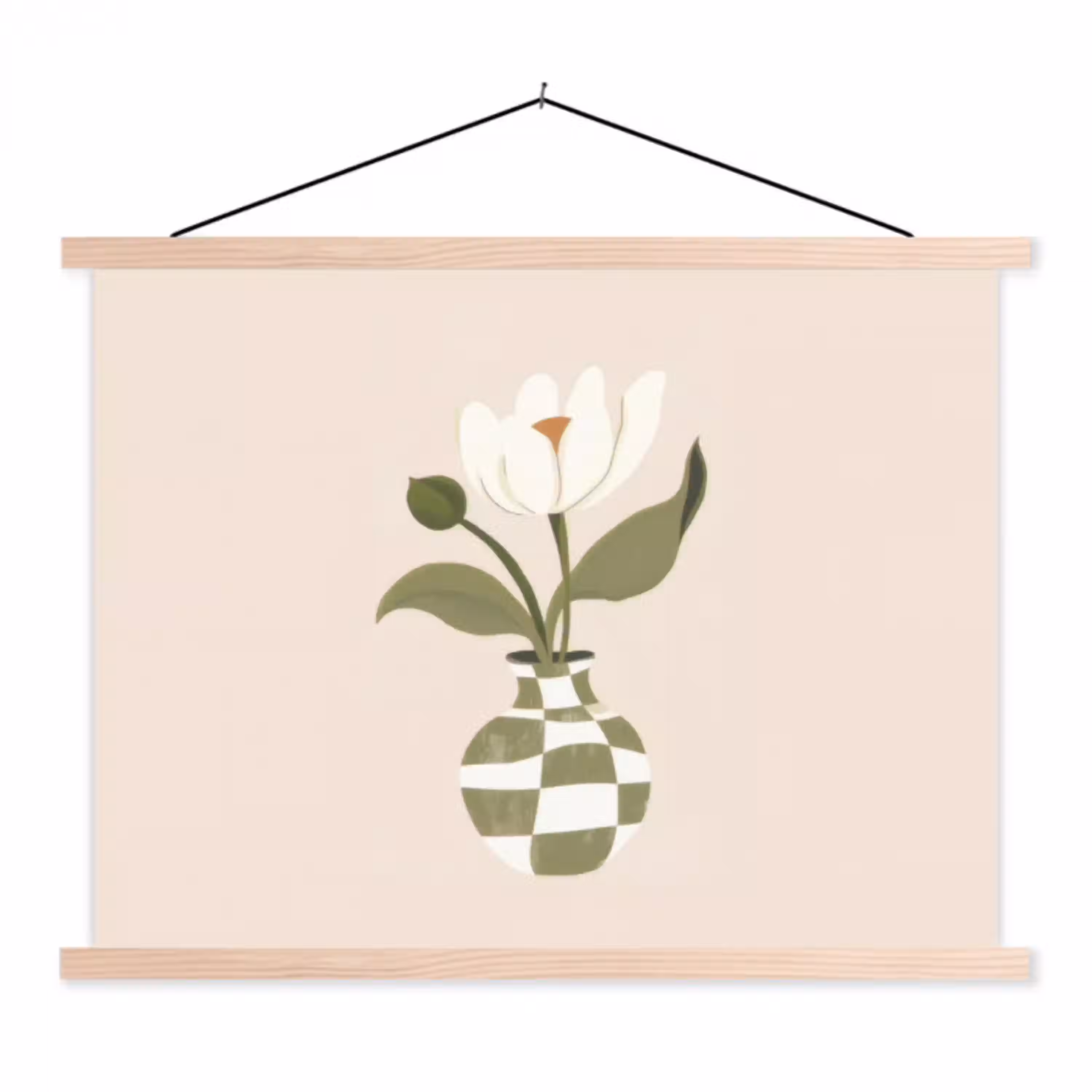 Vaas - Geruit - Bloem - Groen textielposter latten blank klein -3d
