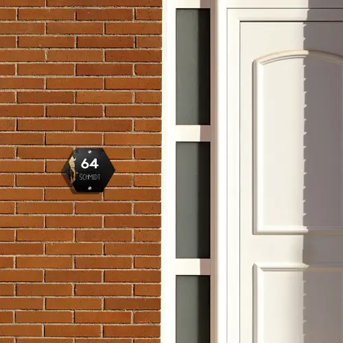 Zwart goud structuur - Modern Naambord Hexagon klein -sfeer3-hexagon-XS