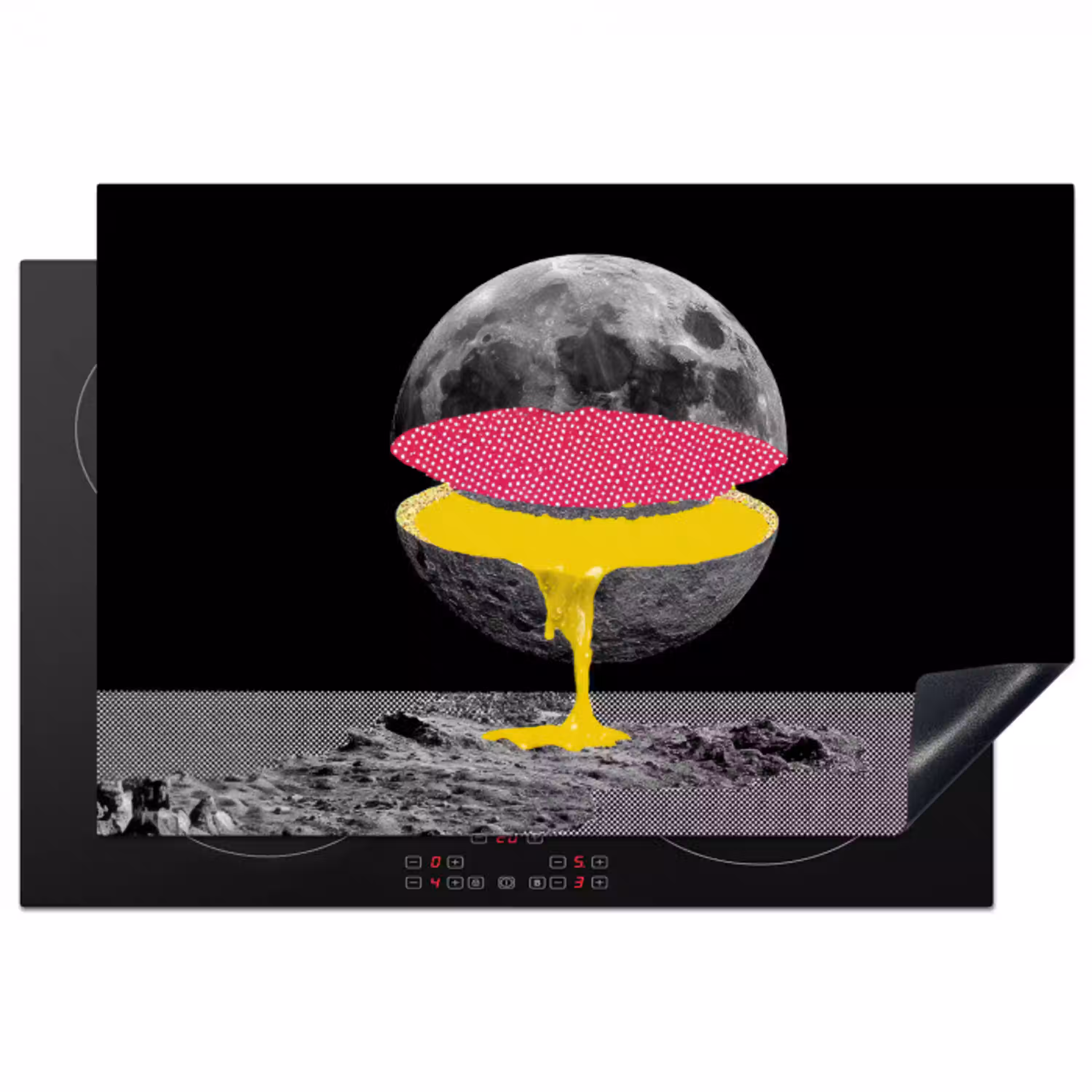 Maan - Geel - Roze - Zwart Inductie beschermer vinyl 3mm klein -3d