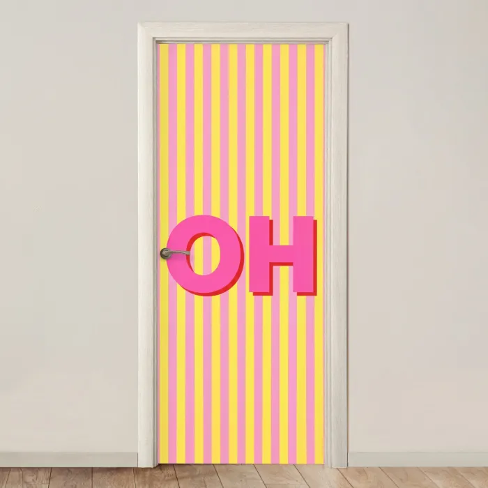 Tekst - Strepen - Roze deurposter klein -3d_beige