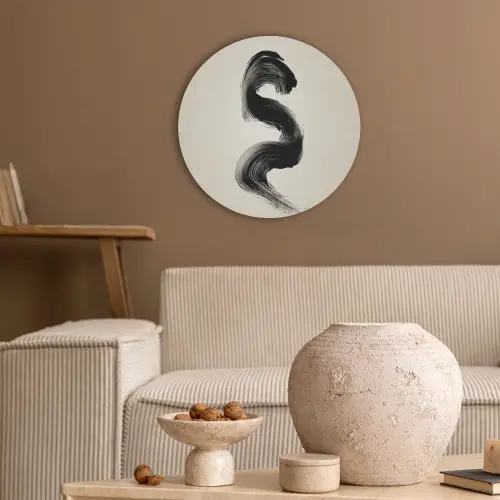 Penseelstreek - Zwart - Minimalistisch Akoestische PET Vilt - Rond klein -sfeer1