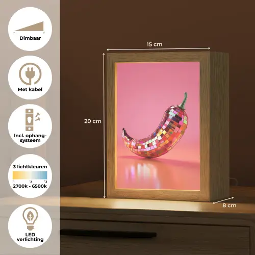 Peper - Disco - Rood - Glitter Light Box met kabel (Tafellamp) klein -USP_NL