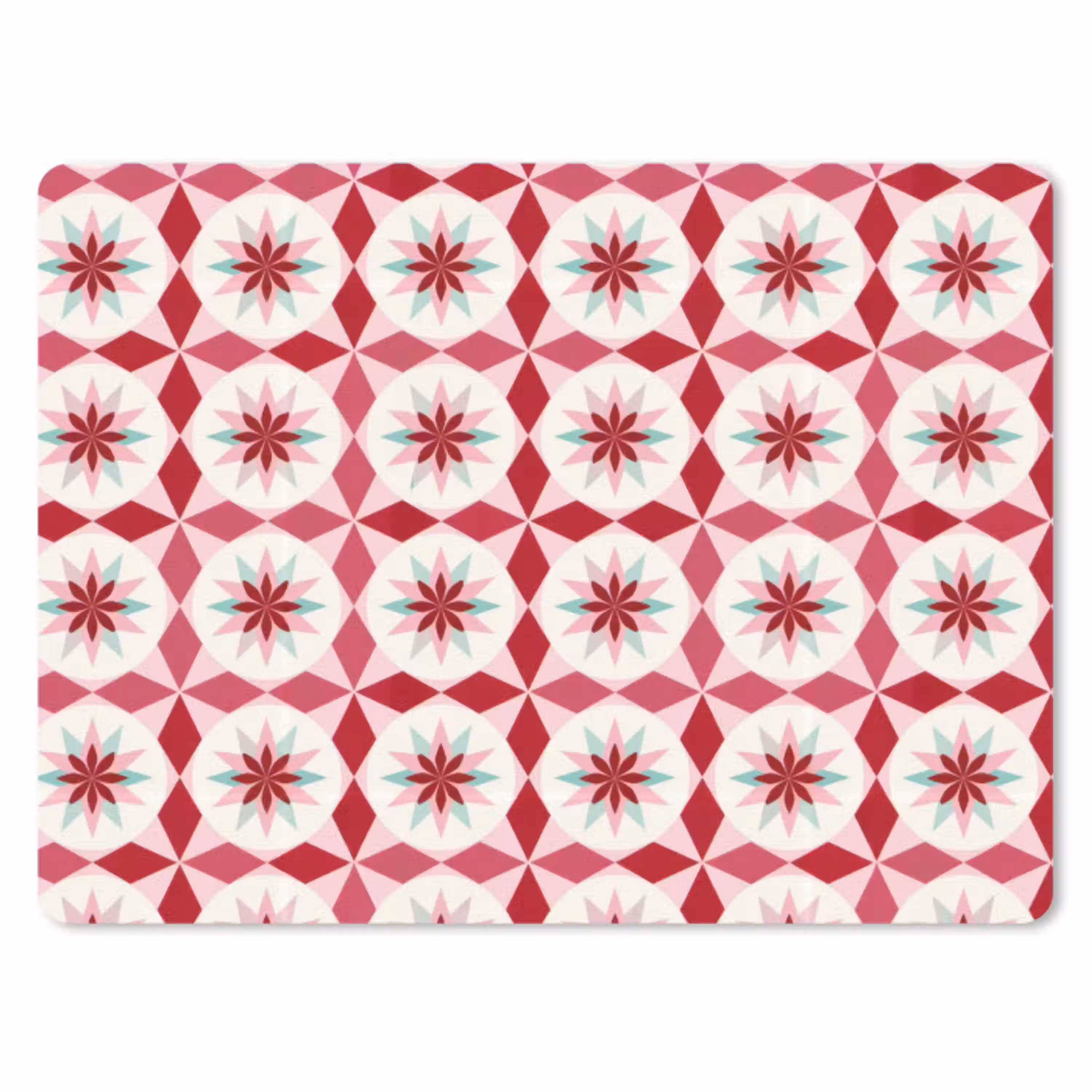 Tegelpatroon - Sterren - Retro - Roze - Mintgroen muismat rubber klein 262 -3d