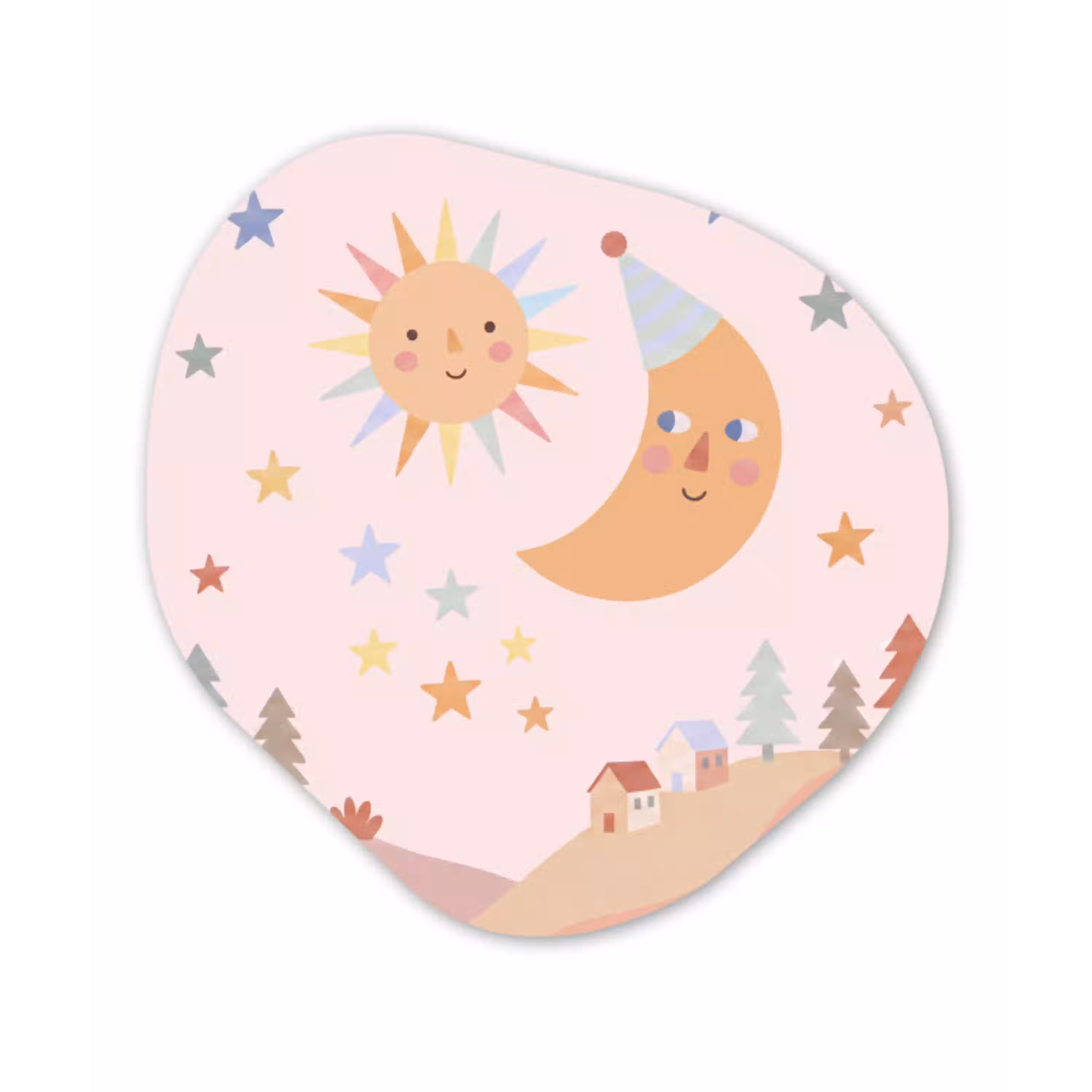 Zon - Maan - Sterren - Kinderkamer - Pastel Wandcirkel Organisch Forex 3mm klein -3d