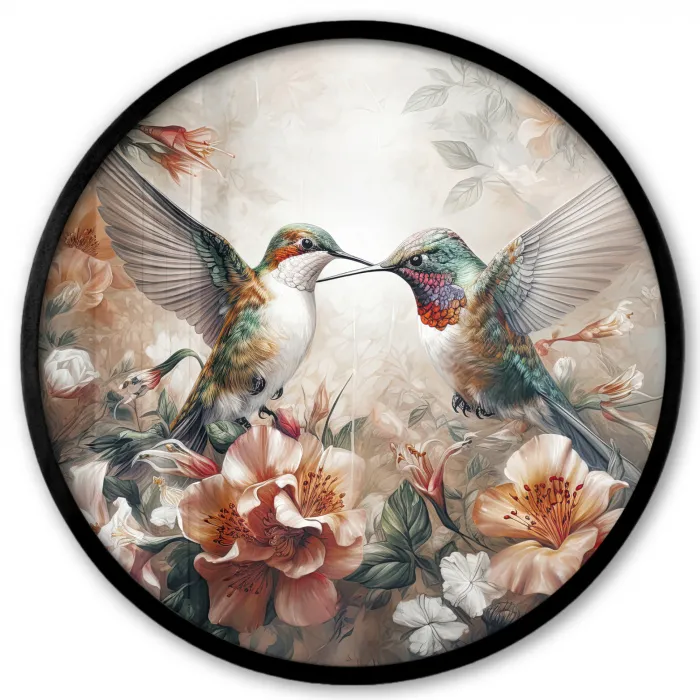 Kolibrie - Vogels - Bloemen - Natuur Fotolijst rond zonder passe partout klein -3d