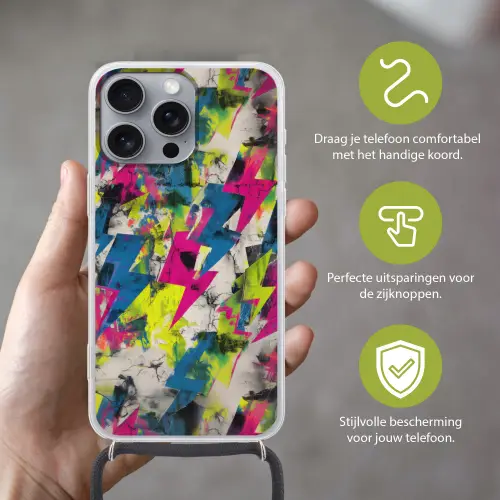 Bliksemschichten - Patroon - Marmer - Kleuren Hoesje iPhone 16 Pro Max met koord klein -sfeer2_NL