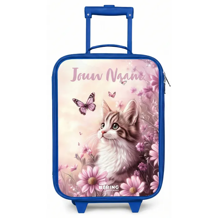 Kitten - Vlinders - Paars - Bloemen Kinderkoffer - Blauw klein -zz3dotto