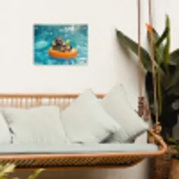 Wasbeer - Zonnebril - Zwemband - Geel tuinposter los doek klein -sfeer7