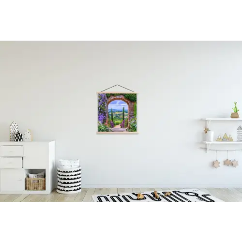 Doorkijk - Toscane - Landschap - Poort textielposter latten blank klein -kinderkamer