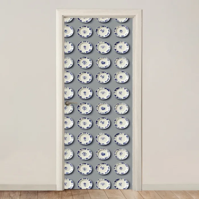 Borden - Bloemen - Blauw - Wit deurposter klein 289 -3d_beige