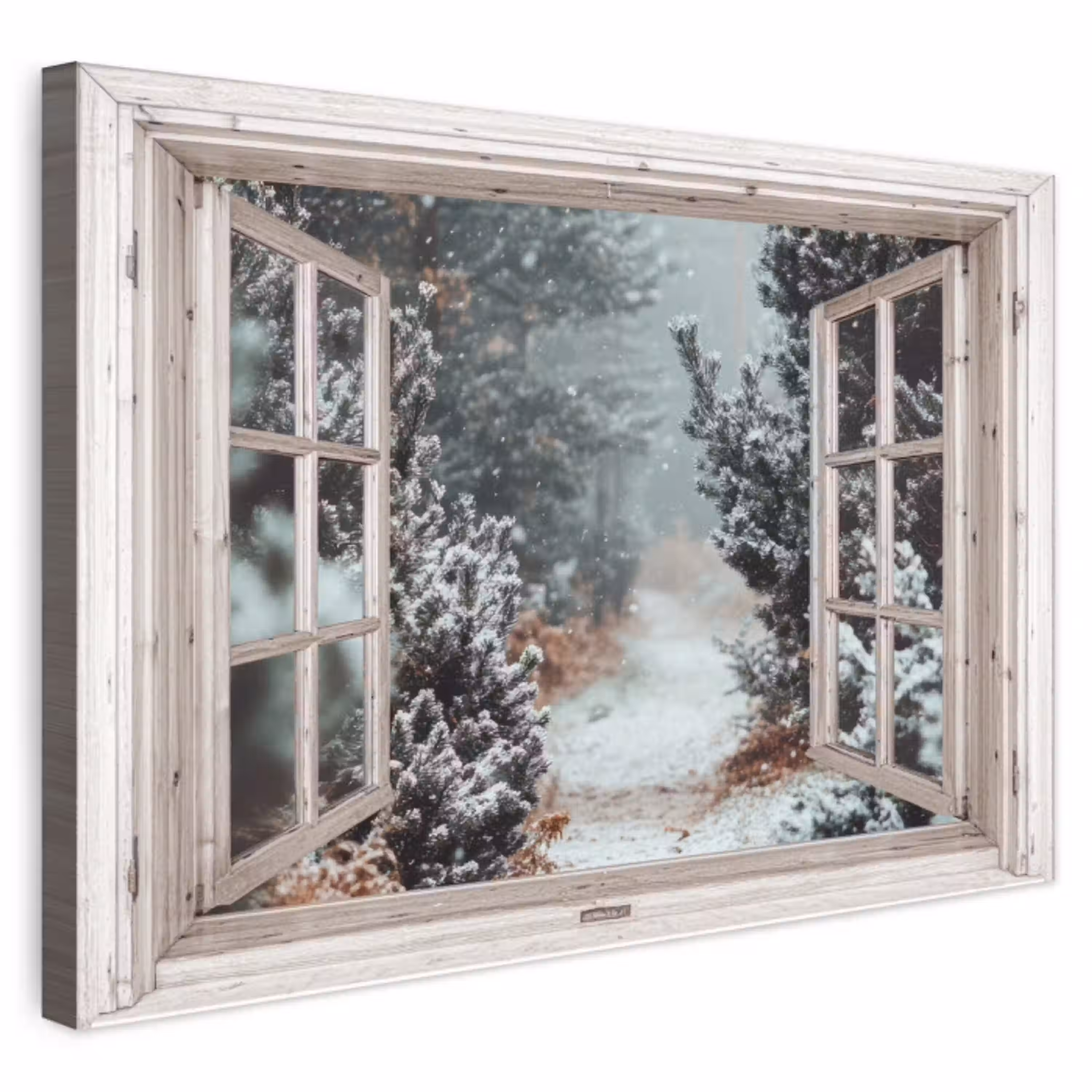 Bos - Winter - Bomen - Natuur - Pad - Doorkijk - Wit Tuinposter op houten frame 2 cm dik klein -3d