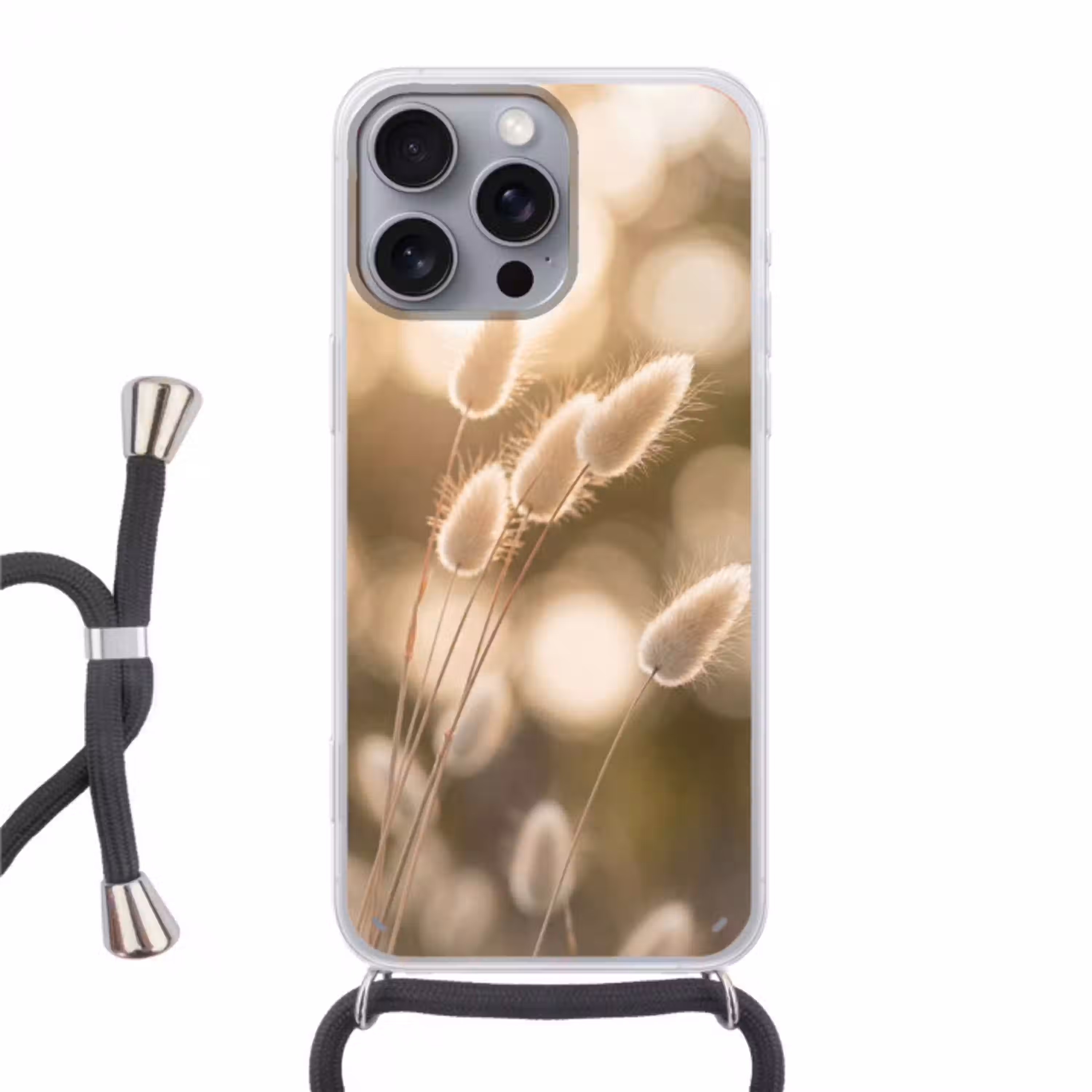 Hazestaartgras - Wit - Zonlicht Hoesje iPhone 16 Pro Max met koord klein -3d
