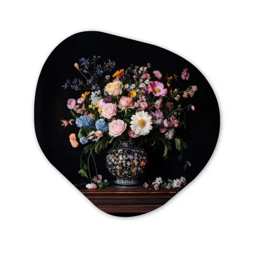 Bloemenvaas - Hout - Bloemen - Boeket Wandcirkel Organisch Aluminium middel -3d