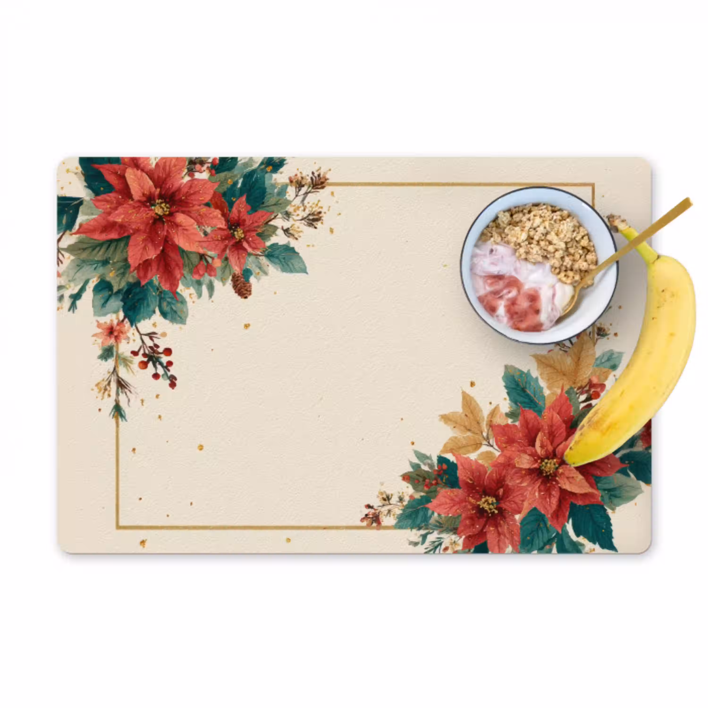 Kerst - Poinsettia - Omlijsting - Kleurrijk Placemat vinyl groot -zzzproduct_Kitchenyeah-website