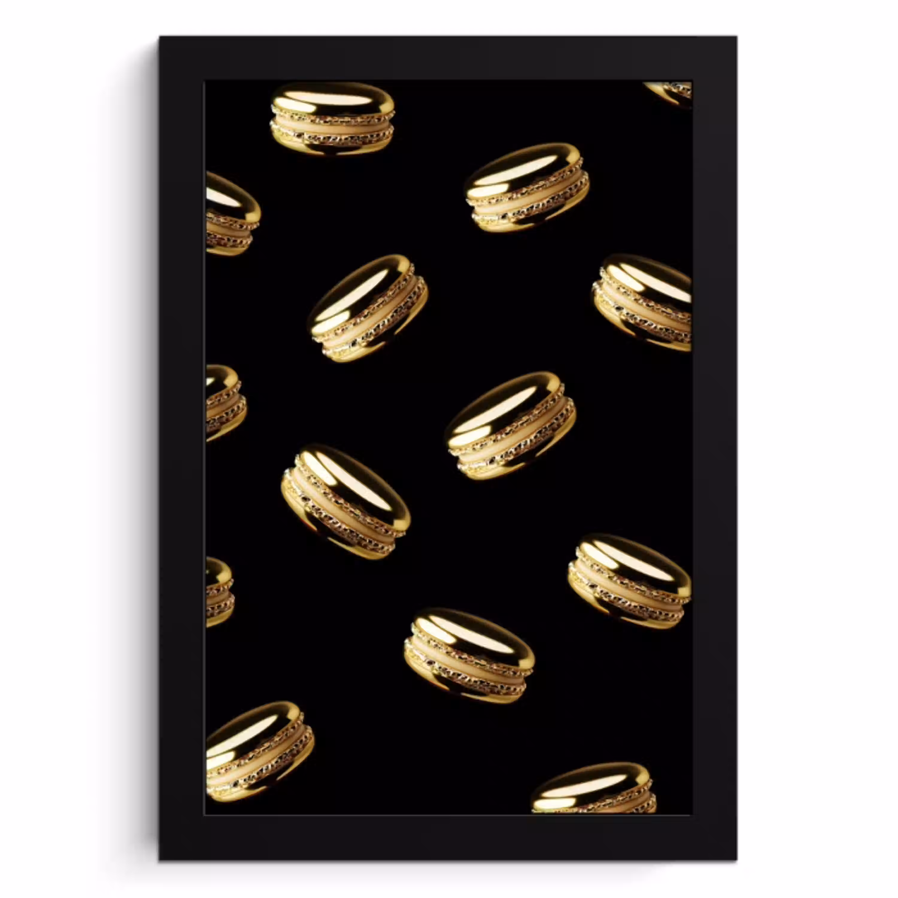 Macarons - Patroon - Goud - Zwart KitchenYeah - Keuken - Fotolijst klein -3d