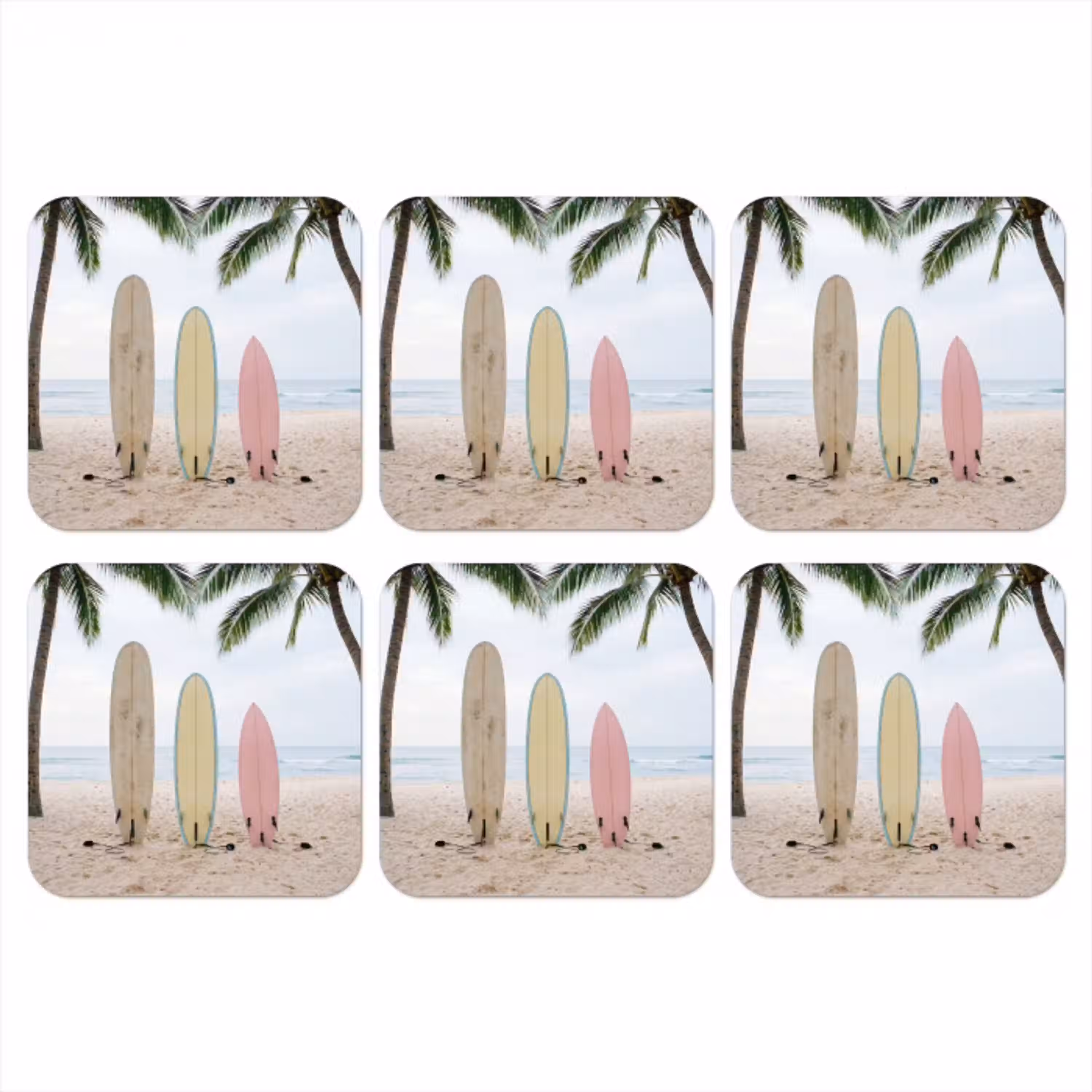 Surfboard - Palmbomen - Kleurrijk onderzetter kurk middel -3d