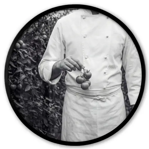 Tomaten - Chef - Zwart - Wit Fotolijst rond zonder passe partout klein -3d
