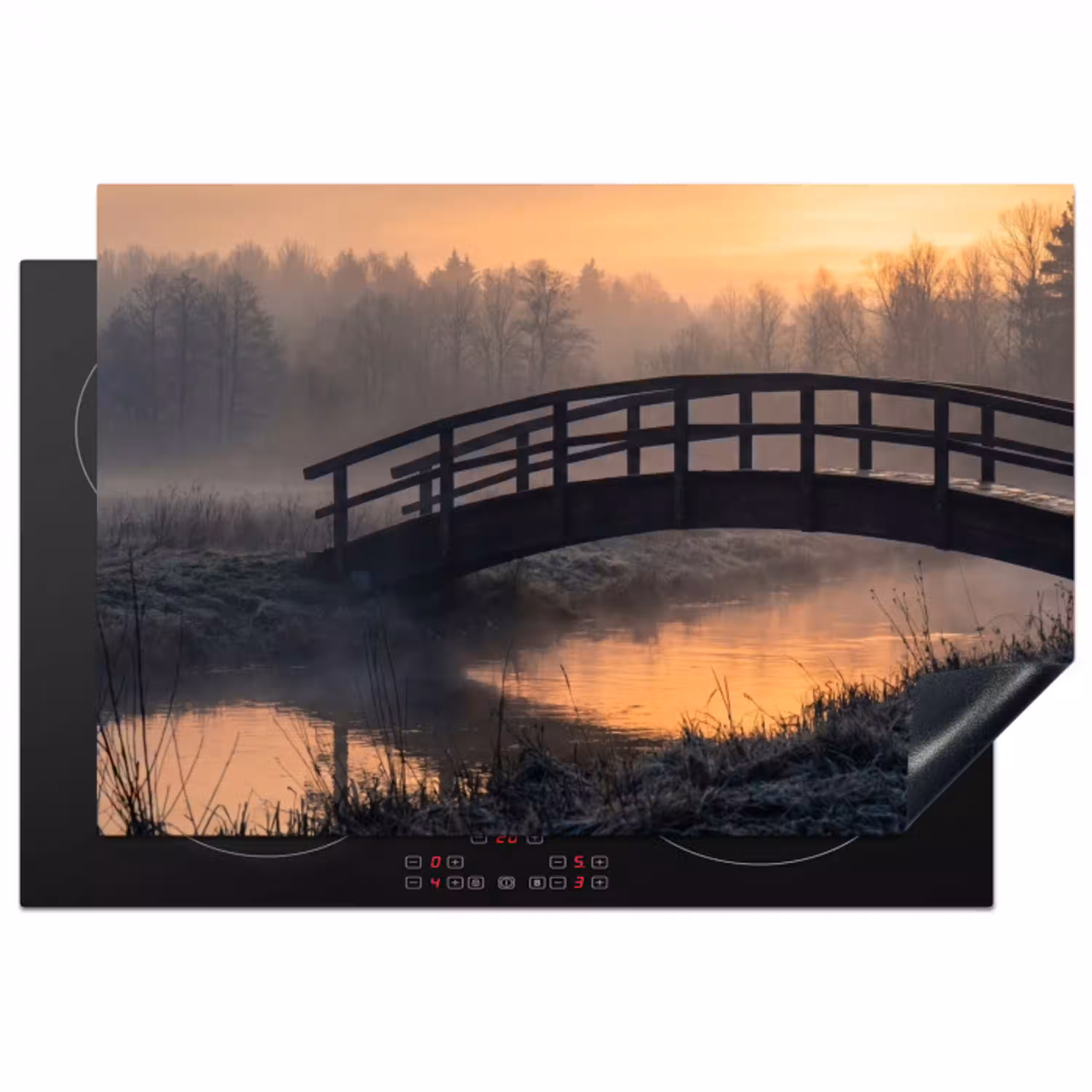 Brug - Mist - Bomen - Water Inductie beschermer vinyl 3mm klein -3d