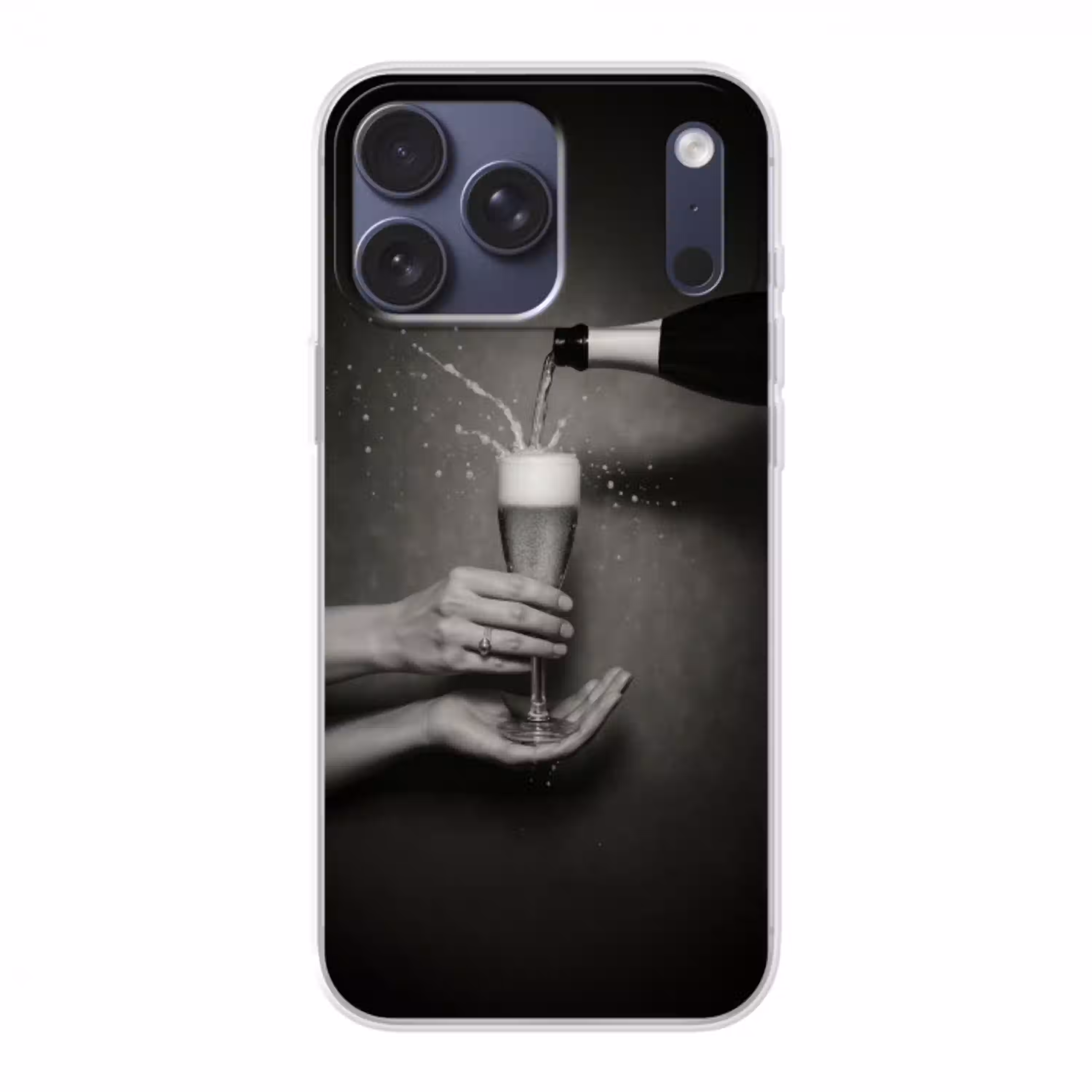 Champagnefles - Glas - Minimalistisch - Spetters Telefoonhoesje iPhone 17 Pro Max klein -3d