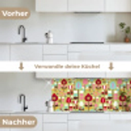 Patronen - Bloemen - Kleuren keuken achterwand 2 middel 871 -voor-na_DE