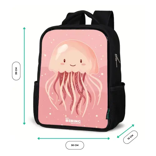 Roze kwal met gezicht Rugzak - Zwart middel -productfoto_formaten