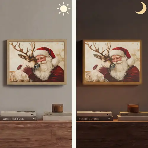 Kerstman - Rendier - Kerst - Christmas Light Box met batterij (Wandlamp) middel -sfeer3