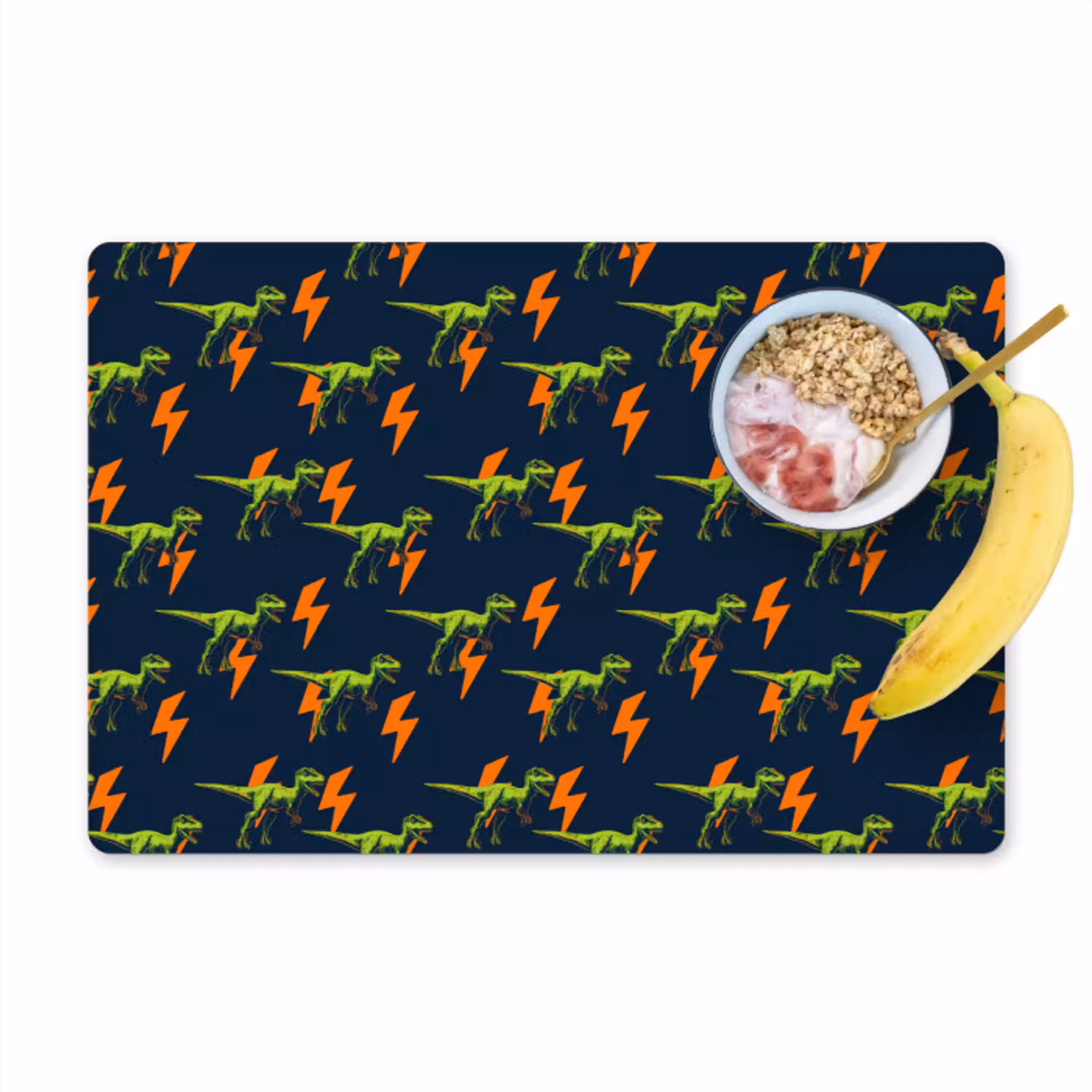Bliksemschichten - Oranje - Dinosaurussen Placemat vinyl groot -zzzproduct_Kitchenyeah-website