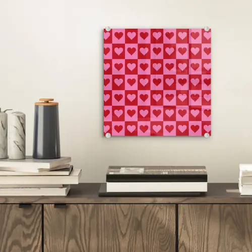 Rood - Roze - Schaakbord - Valentijn plexiglas 5mm klein -sfeer1