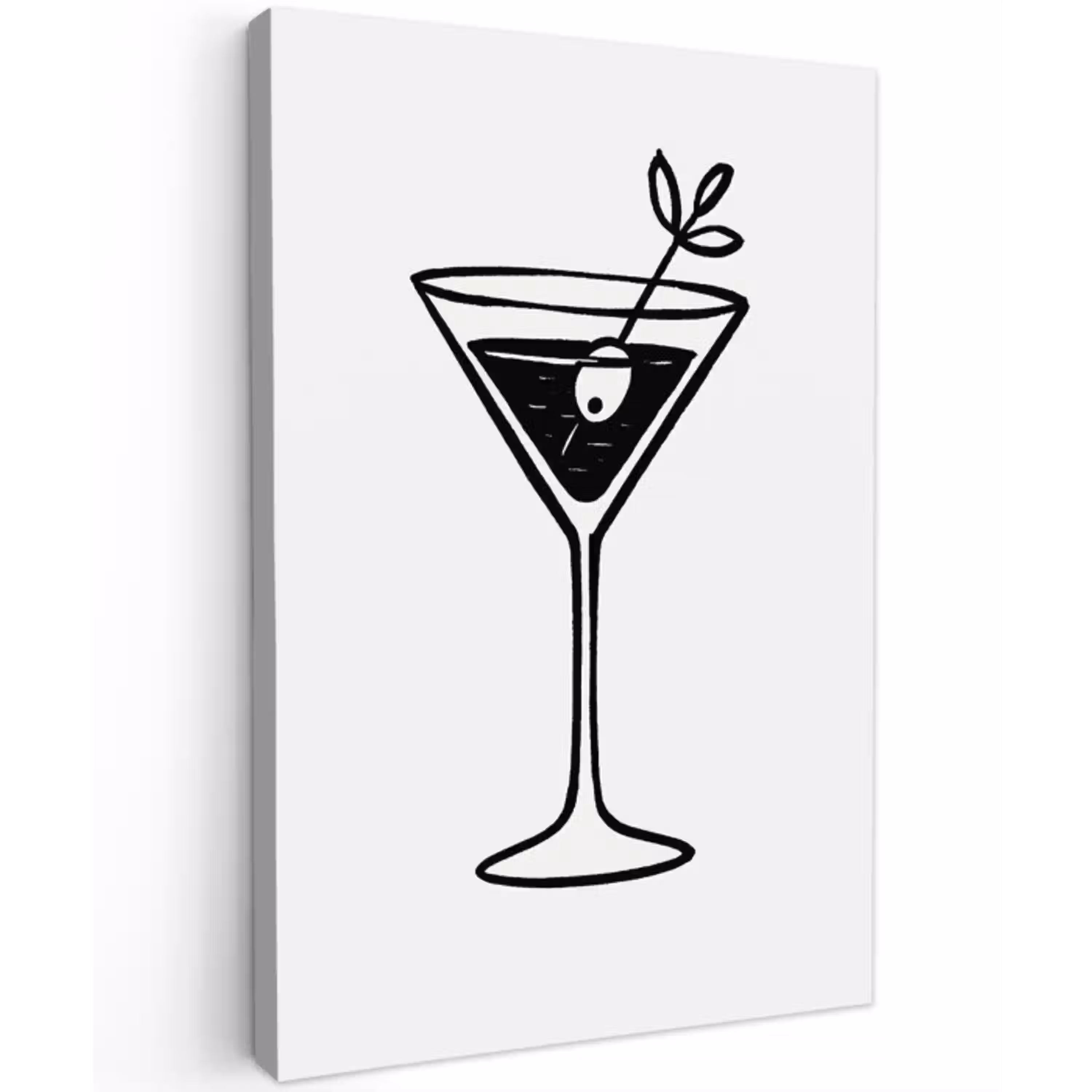 Cocktail - Glas - Olijf - Minimalistisch Tuinposter op houten frame 2 cm dik middel -3d