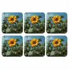 Zonnebloemen - Helderblauwer lucht - Gras onderzetter kurk middel -3d