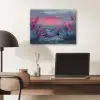 Schilderij - Zonsondergang - Bloemen - Rivier PET vilt klein -sfeer5