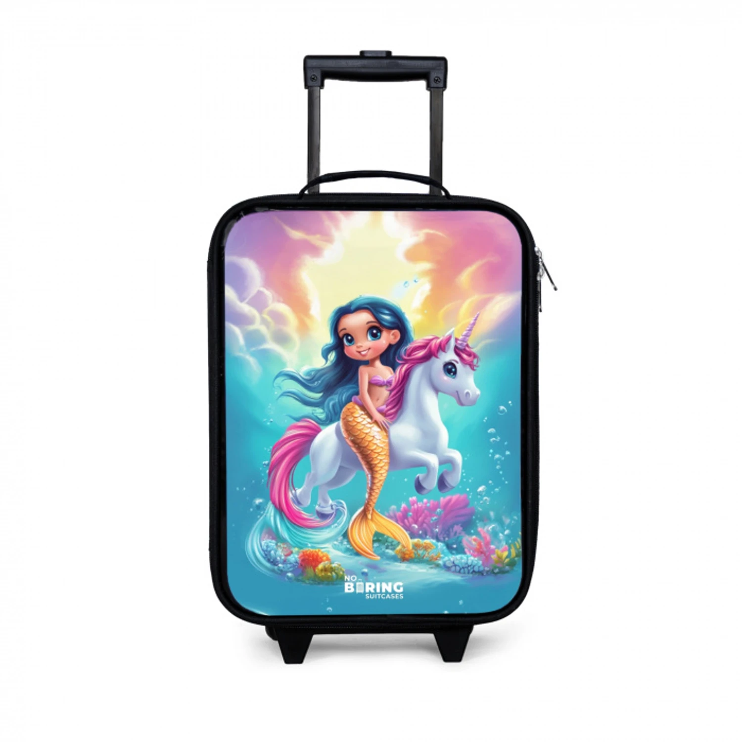 Zeemeermin met gouden staart met een witte eenhoorn Kinderkoffer - Zwart klein -3d