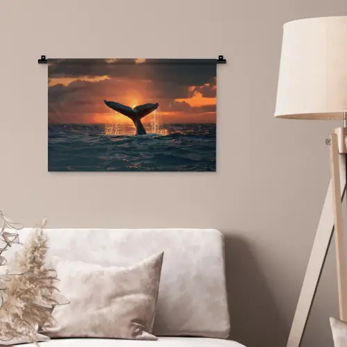 Walvis staart - Water - Zonsondergang Wandkleed katoen klein -sfeer4