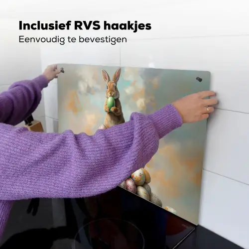 Konijn - Eieren - Kleurrijk Inductie beschemer met haakjes klein -ky-ophangen-nl