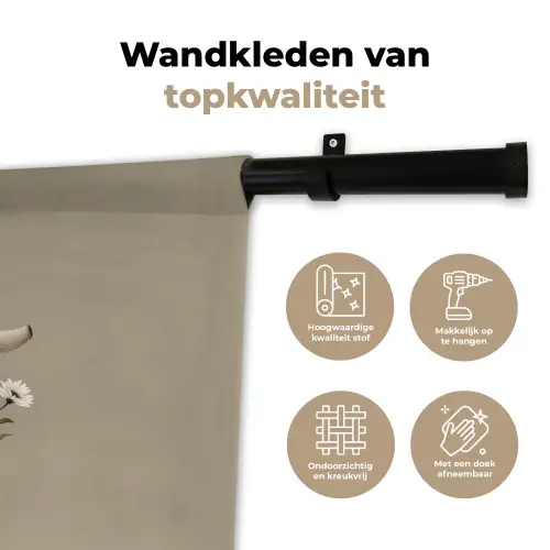 Olifant - Witte bloemen - Kindvriendelijk Wandkleed katoen klein -sfeer2