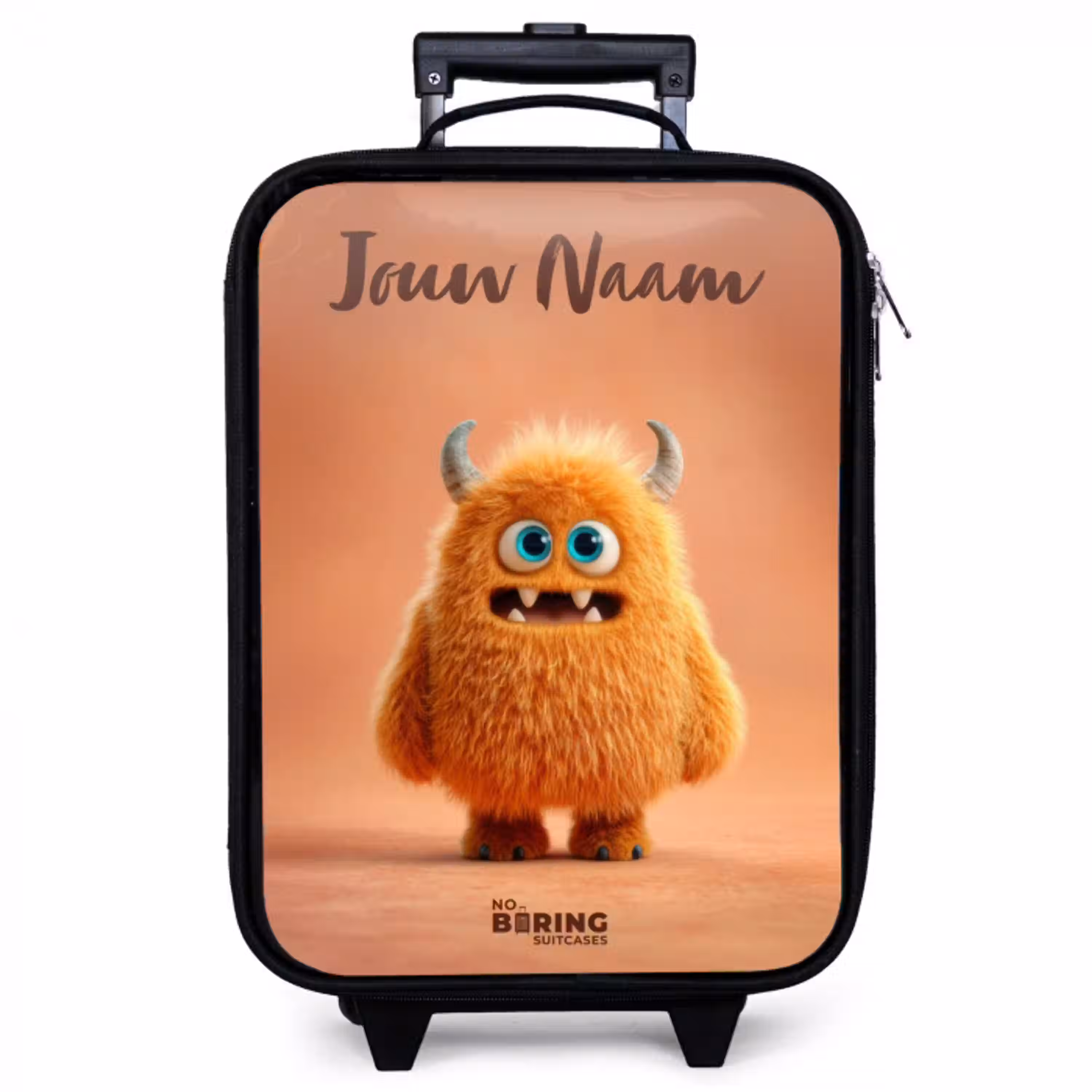 Oranje Pluizig Monster met Hoorns Kinderkoffer - Zwart klein -zzz_website3d