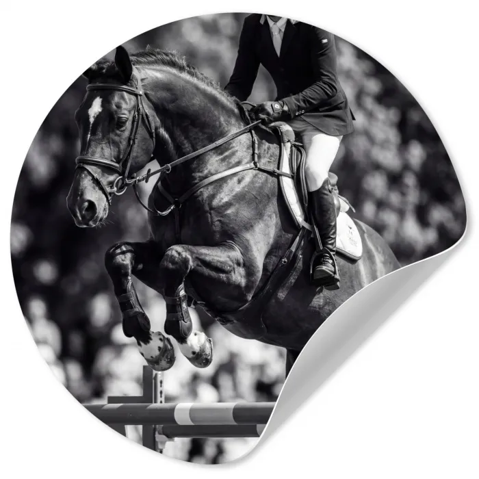 Springen - Paard - Zwart - Wit Wandcirkel behangsticker klein -3d