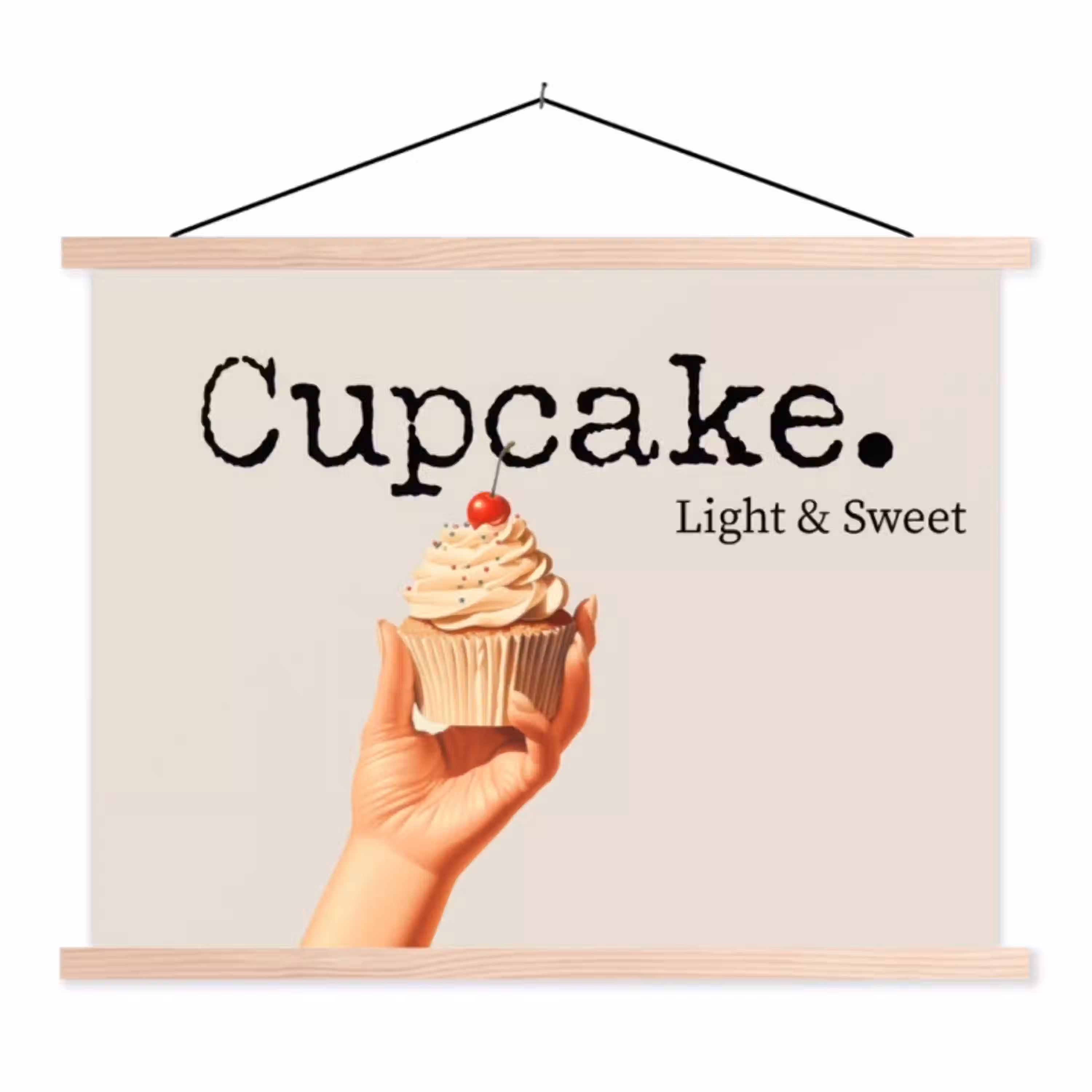 Cupcake - Zoet - Kers textielposter latten blank klein -3d