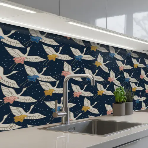 Vogels - Nacht - Japan - Patronen keuken achterwand 2 middel 871 -3d_schuin