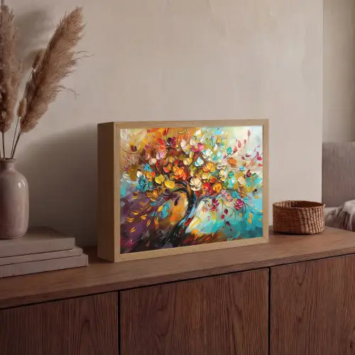 Boom - Abstract - Kleurrijk - Bloemen Light Box met batterij (Wandlamp) middel -sfeer2
