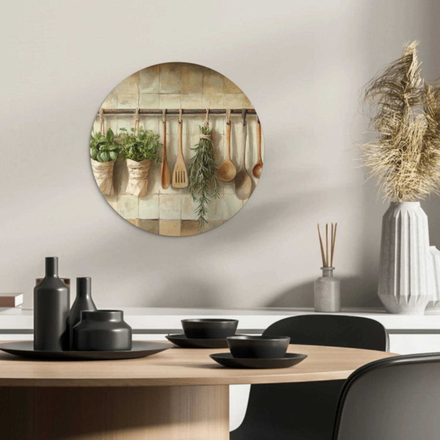 Hout - Keukengerei - Stilleven - Tegels KitchenYeah - Keuken - Wandcirkel Forex klein -sfeer2