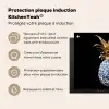 Ananas - Bloemen patroon - Goud - Delftsblauw Inductie beschermer vinyl 3mm middel -zzzzzzusp-haakje_FR