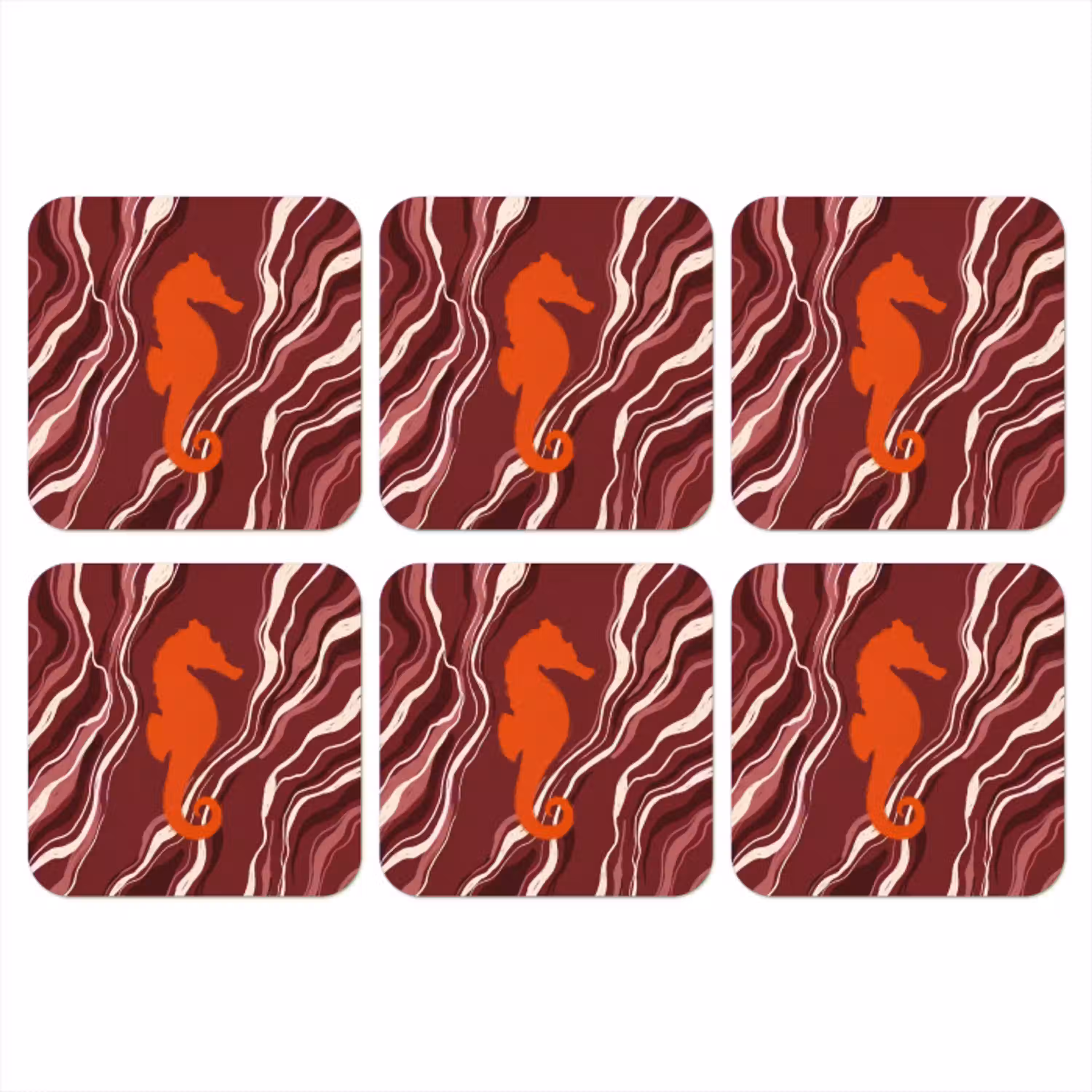 Zeepaardje - Golven - Zeeleven - Abstract - Oranje onderzetter kurk middel -3d