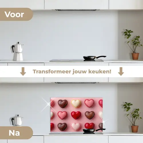 Macarons - Hartjes - Kleurrijk - Roze keuken achterwand spatscherm klein -voor_na_NL