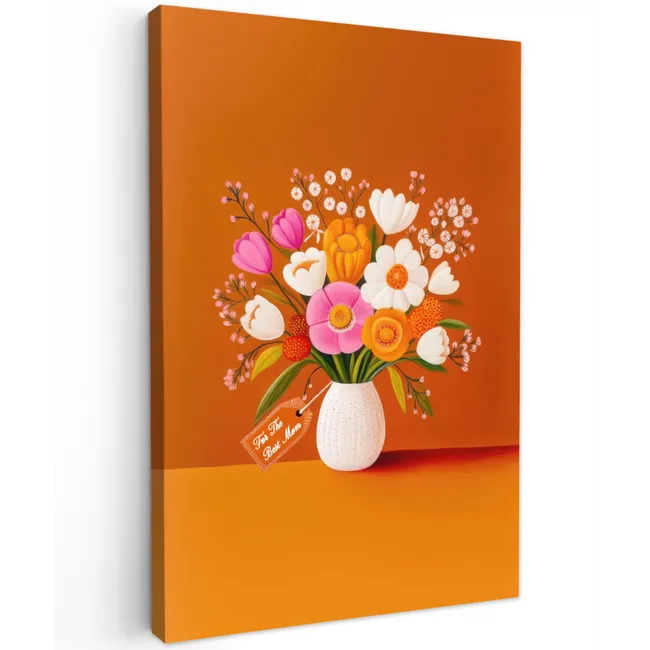 Vaas - Bloemen - Oranje Tuinposter op houten frame 2 cm dik klein -3d