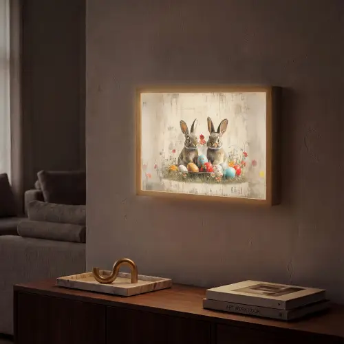 Konijnen - Bloemen - Eieren Light Box met batterij (Wandlamp) middel -sfeer1